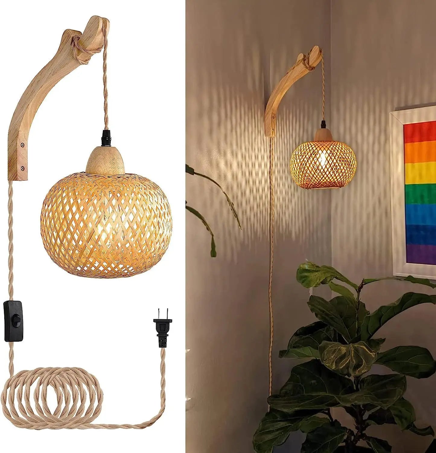 Lampada da wand in bambù e rattan EcoAura