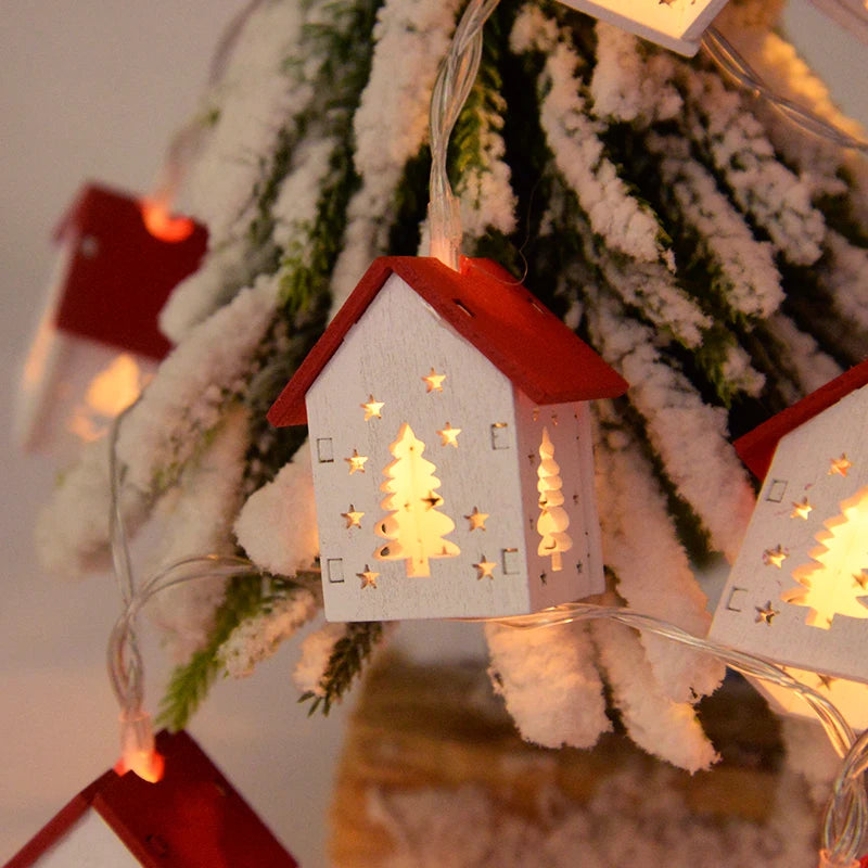 Festive Christmas cottage fairy lights