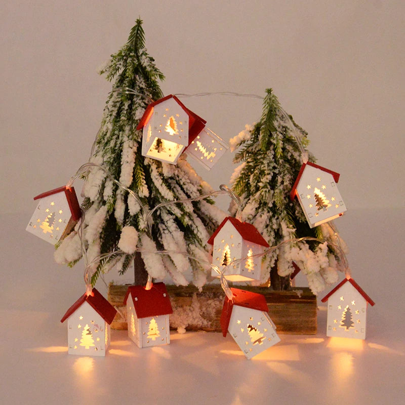 Festive Christmas cottage fairy lights