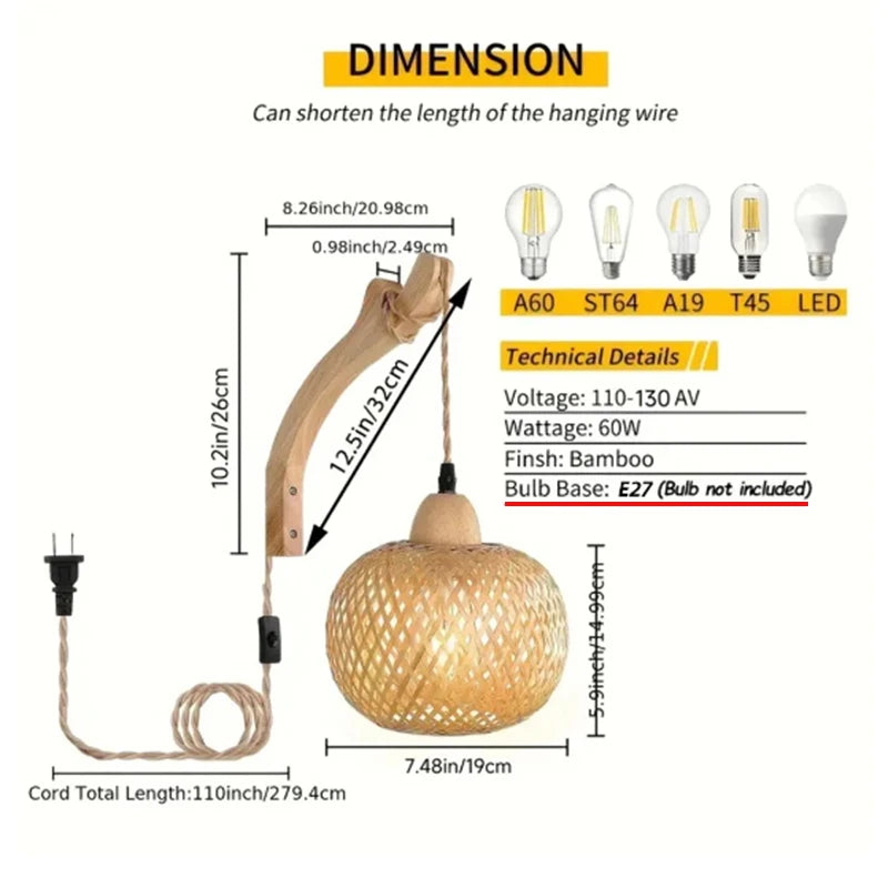 Lampada da wand in bambù e rattan EcoAura